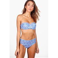 tropical underwired high waist bikini blue