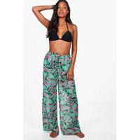 tropical leaf beach trouser coral