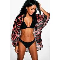 tribal print dip hem beach kimono pink