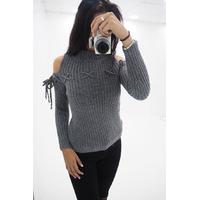 trudy lace up cold shoulder jumper