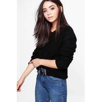 Triangle Stitch Cropped Jumper - black