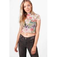 tropical mesh print crop top multi