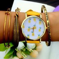 Tropical Fruit Pineapple Watch Vintage Style Leather Bracelet Women Strap Watches Cool Watches Unique Watches Fashion Watch