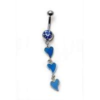 triple blue heart drop navel bar