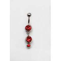 Triple Red Stone Navel Bar