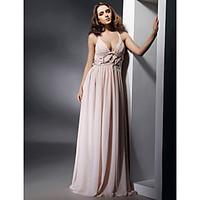 TS Couture Formal Evening Military Ball Dress - Open Back Celebrity Style Sheath / Column V-neck Straps Floor-length Chiffon withDraping