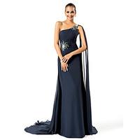 TS Couture Formal Evening / Military Ball Dress - Vintage Inspired Plus Size / Petite Sheath / Column One Shoulder Sweep / Brush Train Chiffon
