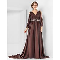 TS Couture Formal Evening Military Ball Dress - Elegant A-line Princess V-neck Court Train Chiffon withAppliques Beading Draping