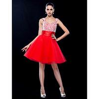 TS Couture Cocktail Party Homecoming Prom Holiday Dress - Short A-line Scoop Short / Mini Tulle withBeading Crystal Detailing Sash /