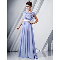 TS Couture Formal Evening Military Ball Dress - Elegant A-line Princess Scoop Floor-length Chiffon withBeading Draping Sash / Ribbon