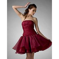 TS Couture Cocktail Party Prom Holiday Sweet 16 Dress - Short A-line Ball Gown Princess Strapless Knee-length Organza with Draping Ruching