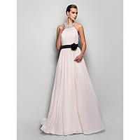 TS Couture Formal Evening Military Ball Dress - Open Back A-line Halter Floor-length Georgette with Flower(s) Sash / Ribbon