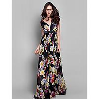 TS Couture Formal Evening Dress - Elegant / Floral Plus Size / Petite Sheath / Column V-neck Floor-length Chiffon with Side Draping