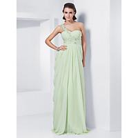 TS Couture Prom Formal Evening Military Ball Dress - Elegant Sheath / Column One Shoulder Sweetheart Floor-length Chiffon withAppliques