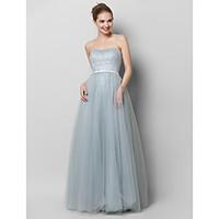 TS Couture Prom Formal Evening Dress - Open Back A-line Strapless Floor-length Lace Tulle with Draping Lace