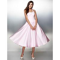 TS Couture Prom Formal Evening Dress A-line Halter Tea-length Satin with Bow(s)