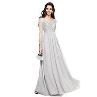 TS Couture Prom Formal Evening Dress - Sparkle Shine A-line V-neck Floor-length Chiffon with Appliques Beading Ruching