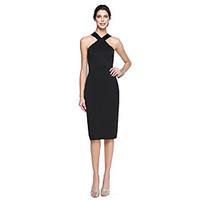 TS Couture Cocktail Party Prom Dress - Ivanka Style Celebrity Style Little Black Dress Sheath / Column Halter Knee-length Matte Satin with