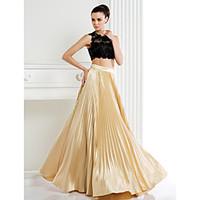 TS Couture Formal Evening Dress - Two Pieces A-line Jewel Floor-length Lace Stretch Satin with Lace