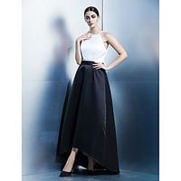 TS Couture Prom Formal Evening Dress - Color Block A-line Jewel Asymmetrical Satin with Sash / Ribbon