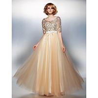 TS Couture Prom Dress - Sparkle Shine A-line Scoop Floor-length Tulle Sequined with Beading Bow(s)