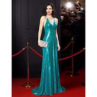 TS Couture Formal Evening Dress - Celebrity Style Trumpet / Mermaid Spaghetti Straps Sweep / Brush Train Sequined with Sequins