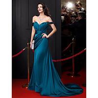 TS Couture Formal Evening Dress - Celebrity Style Trumpet / Mermaid Off-the-shoulder Court Train Satin Chiffon withDraping Sash / Ribbon