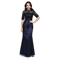 TS Couture Formal Evening Dress - See Through Trumpet / Mermaid High Neck Floor-length Tulle Stretch Satin with Appliques Sash / Ribbon