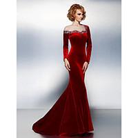 TS Couture Formal Evening / Black Tie Gala Dress Plus Size / Petite Trumpet / Mermaid Jewel Court Train Velvet with Beading / Crystal Detailing