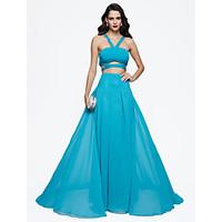 TS Couture Formal Evening Dress - Elegant A-line Straps Sweep / Brush Train Chiffon with Beading Pleats