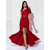 TS Couture Prom Formal Evening Military Ball Dress - Furcal Sheath / Column One Shoulder Floor-length Jersey with Beading Ruching