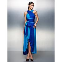 TS Couture Prom Formal Evening Dress - Color Block A-line V-neck Asymmetrical Jersey with Sash / Ribbon Pleats