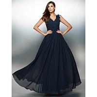 TS Couture Formal Evening Dress - Open Back A-line V-neck Floor-length Chiffon with Flower(s)