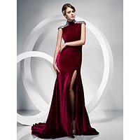 TS Couture Formal Evening / Black Tie Gala Dress - Elegant Plus Size / Petite Trumpet / Mermaid High Neck Sweep / Brush Train Velvet withCrystal