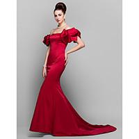 TS Couture Formal Evening Dress - Vintage Inspired Trumpet / Mermaid Off-the-shoulder Court Train Satin with Pleats