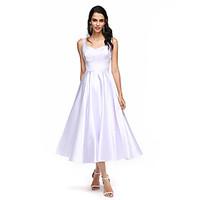 TS Couture Prom Formal Evening Dress - Short A-line Straps Tea-length Stretch Satin with Criss Cross