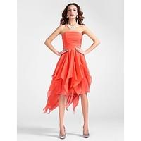 TS Couture Cocktail Party Dress - High Low A-line Princess Strapless Knee-length Asymmetrical Chiffon withDraping Ruching Cascading