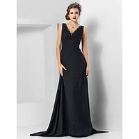 TS Couture Formal Evening / Military Ball Dress - Elegant Plus Size / Petite Sheath / Column V-neck Watteau Train / Sweep / Brush Train Chiffon