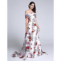 TS Couture Formal Evening Dress - Pattern Dress Sheath / Column Off-the-shoulder Court Train Organza with Bow(s) Pattern / Print