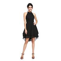 TS Couture Cocktail Party Prom Dress - Little Black Dress A-line High Neck Asymmetrical Chiffon with Pleats