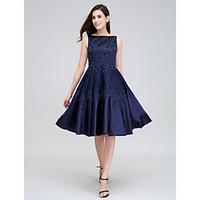 TS Couture Cocktail Party Dress A-line Bateau Knee-length Lace / Stretch Satin with Appliques / Beading / Lace