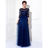 TS Couture Prom / Formal Evening / Military Ball Dress - See Through Plus Size / Petite A-line Jewel Floor-length Tulle with Appliques / Beading