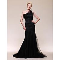 TS Couture Formal Evening Dress - Vintage Inspired Celebrity Style Trumpet / Mermaid One Shoulder Sweep / Brush Train Tulle withRuffles