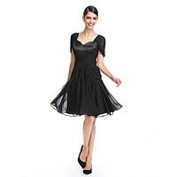 TS Couture Cocktail Party Prom Dress - Little Black Dress A-line Queen Anne Knee-length Chiffon with Criss Cross Ruching