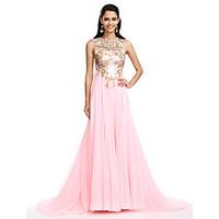 TS Couture Formal Evening Dress - See Through A-line Jewel Sweep / Brush Train Chiffon with Appliques Sequins