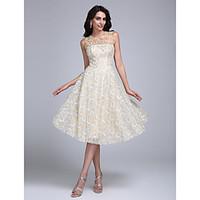 TS Couture Cocktail Party Prom Dress - Short A-line Jewel Knee-length Lace with Beading Flower(s)