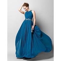 TS Couture Prom Formal Evening Dress Sheath / Column Jewel Floor-length Chiffon with Appliques / Beading / Draping / Side Draping