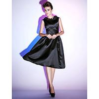 TS Couture Cocktail Party Holiday Dress - Little Black Dress A-line Princess Scoop Knee-length Satin with Ruffles Ruching