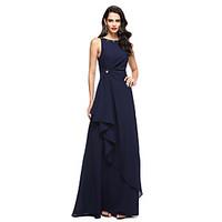 TS Couture Formal Evening Dress - Open Back Elegant Sheath / Column Jewel Floor-length Chiffon with Beading Pleats