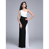 TS Couture Formal Evening Dress - Color Block Sheath / Column One Shoulder Floor-length Jersey with Side Draping